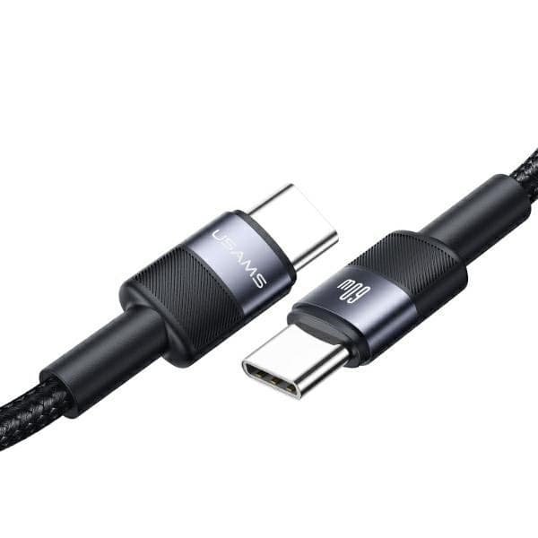 espositore usams completo di 30 cavi antistrappo 15 usb-c / usb-c + 15 cavi usb-c / lighting da 100cm nero in box cilindrico - 2