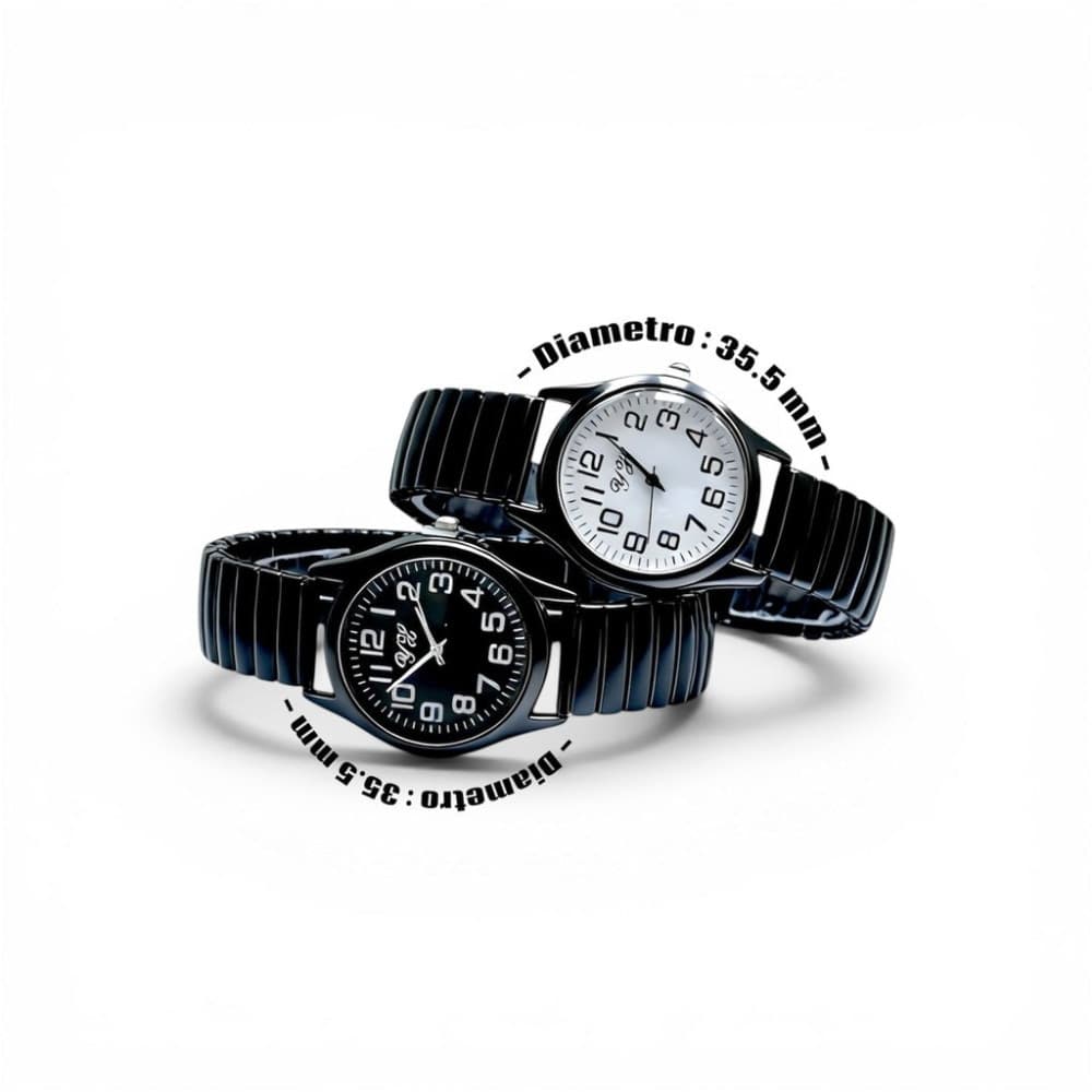 Orologio da polso 35.5 mm nero elegante quadrante nero cinturino elastico - 2