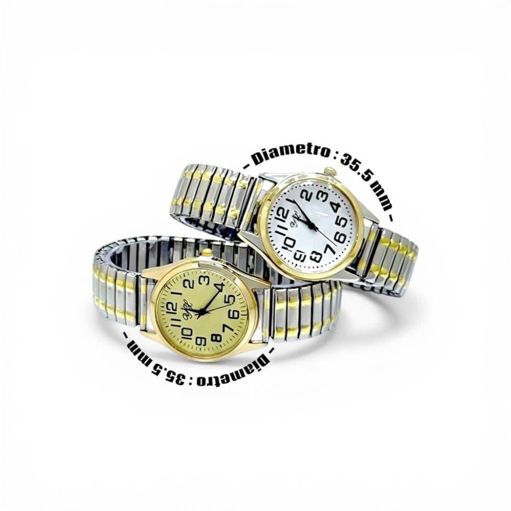 Orologio da polso 35.5 mm oro elegante quadrante oro cinturino elasticizzato acciaio - 2