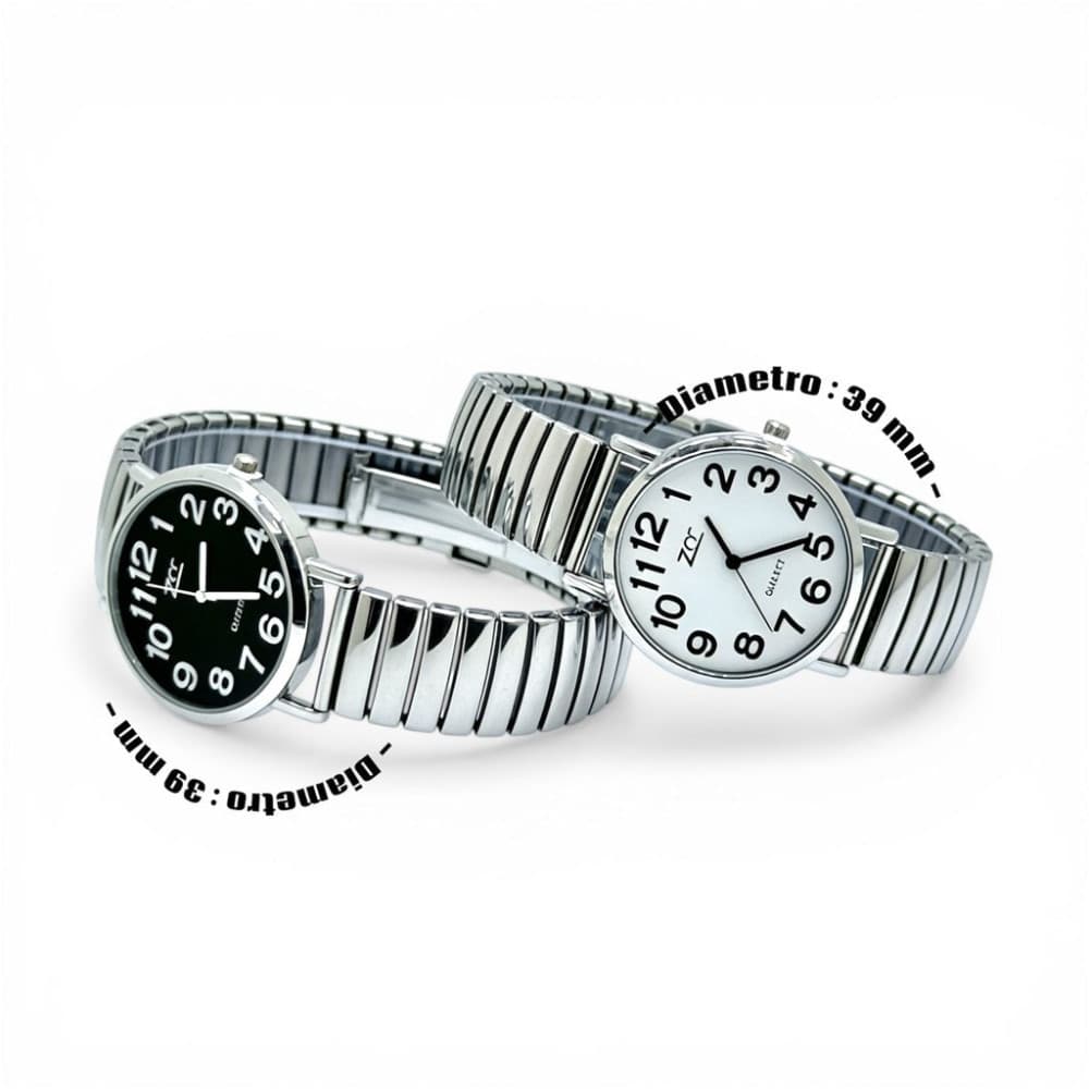 Orologio da polso 39 mm acciaio sportivo elegante quadrante nero cinturino elastico - 2