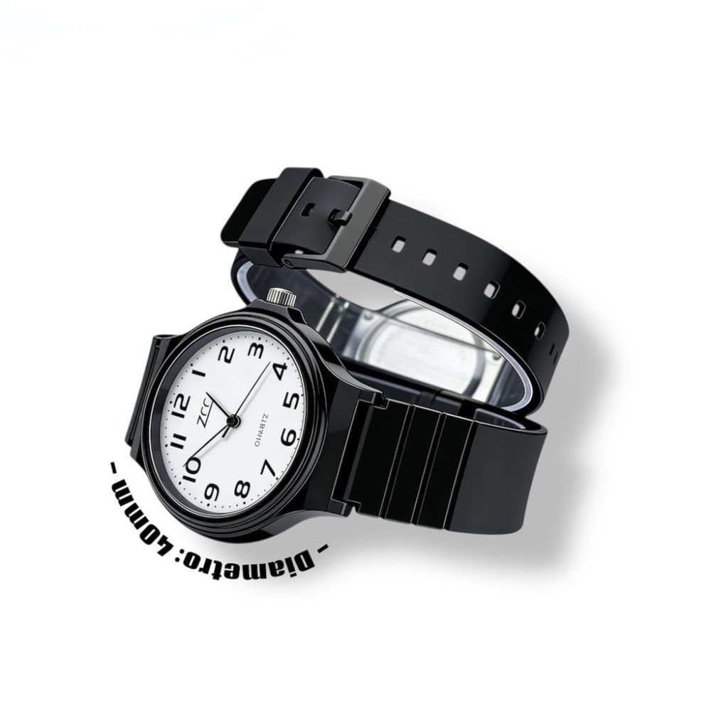 Orologio da polso 40 mm nero cinturino sportivo quadrante bianco - 2