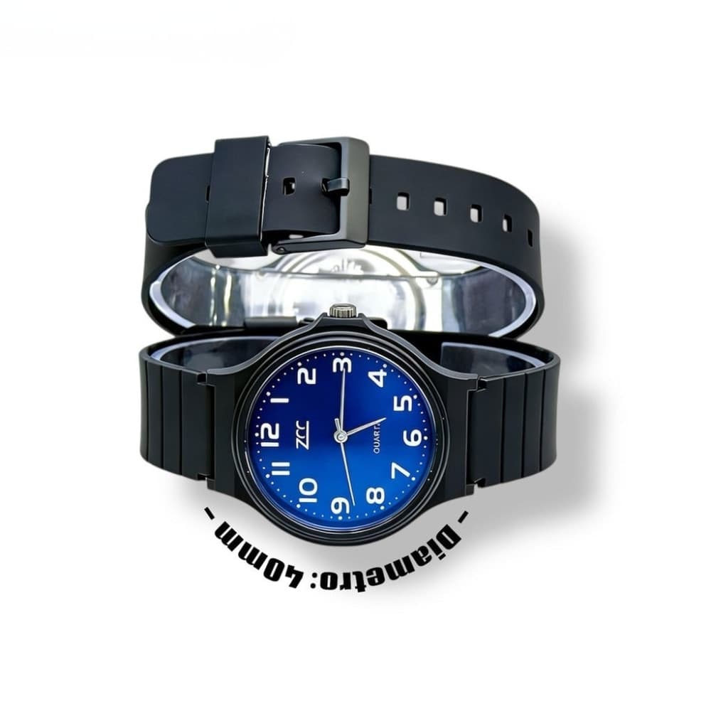 Orologio da polso 40 mm nero sportivo con cinturino gomma quadrante blu - 2