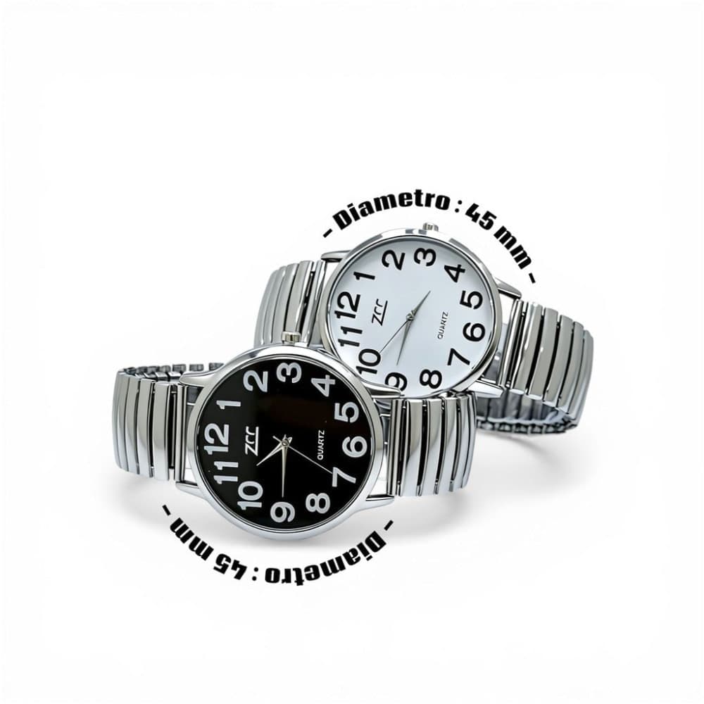 Orologio da polso 45 mm acciaio elegante quadrante bianco grande cinturino elastico - 2