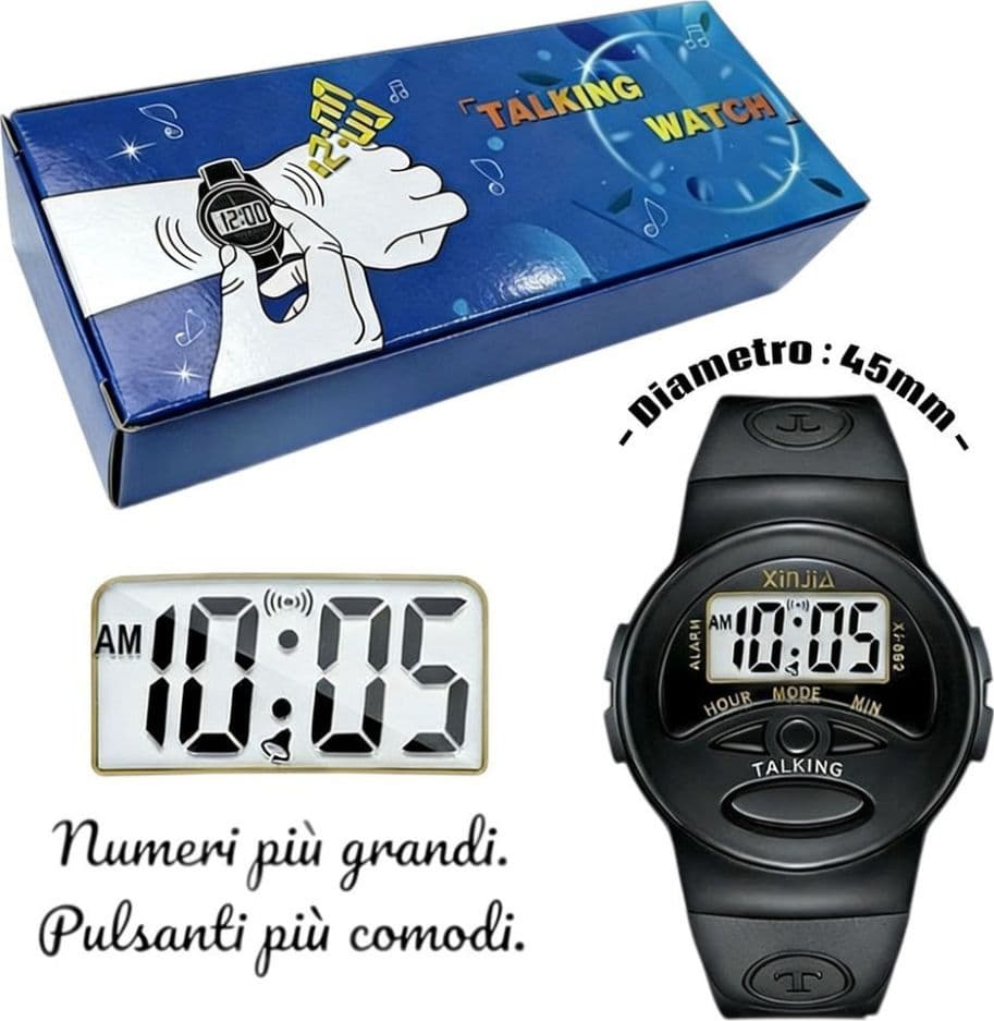 Orologio da polso parlante digitale 45 mm nero con numeri grandi - 2