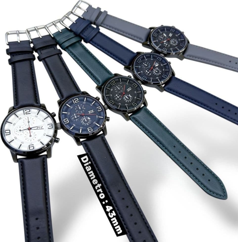 Orologio sportivo elegante 43 mm impermeabile con cinturino in pelle e cronografo - 2
