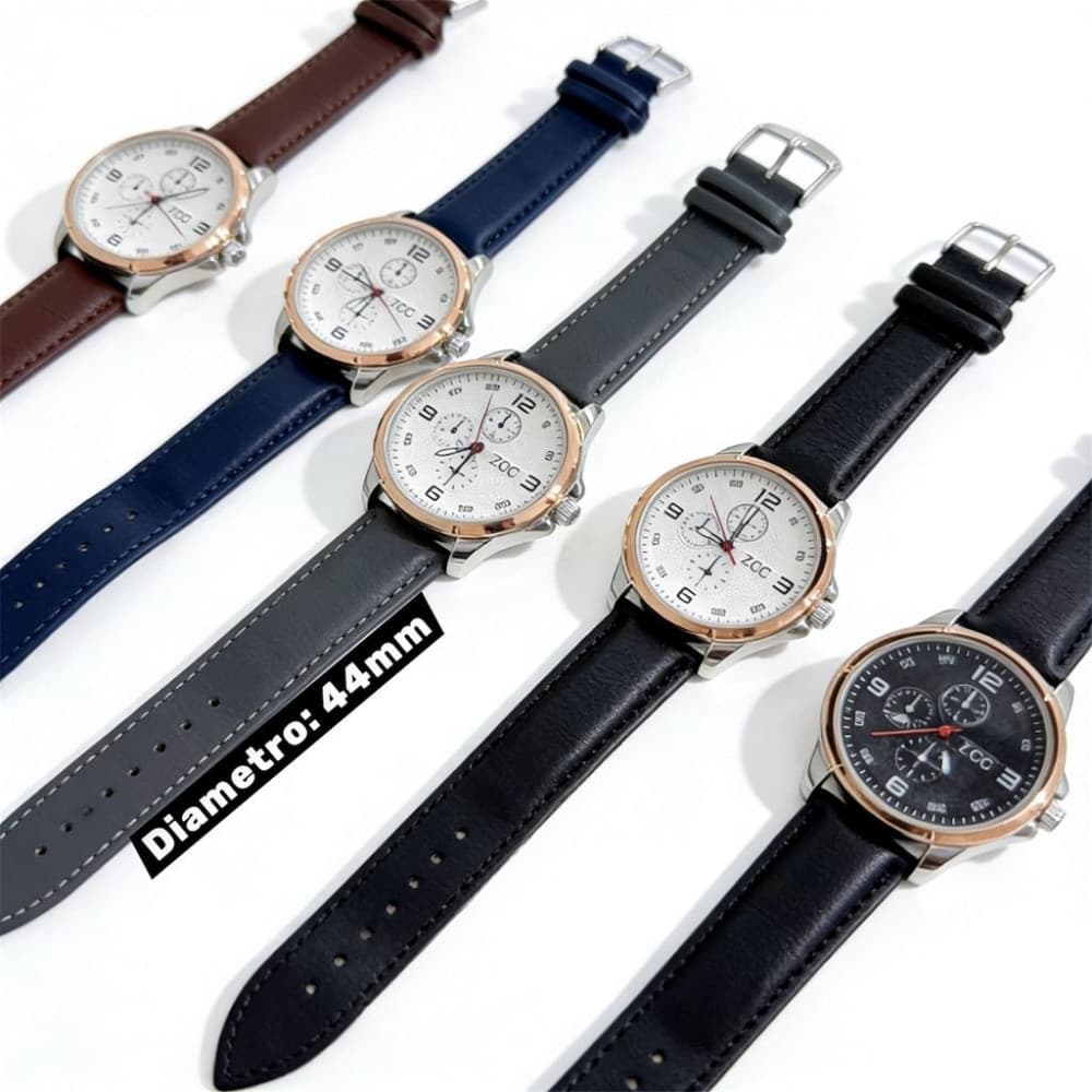 Orologio cronografo elegante 44 mm impermeabile con cinturino effetto pelle - 2