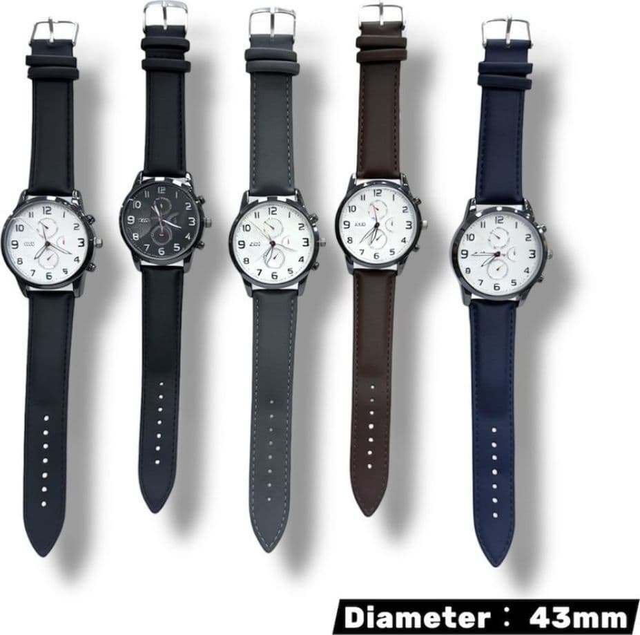Orologio uomo cronografo 43 mm impermeabile cinturino stile pelle elegante casual - 2