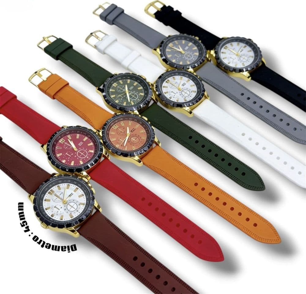 Orologio cronografo uomo 45 mm design colorato cinturino sport fashion moderno - 2