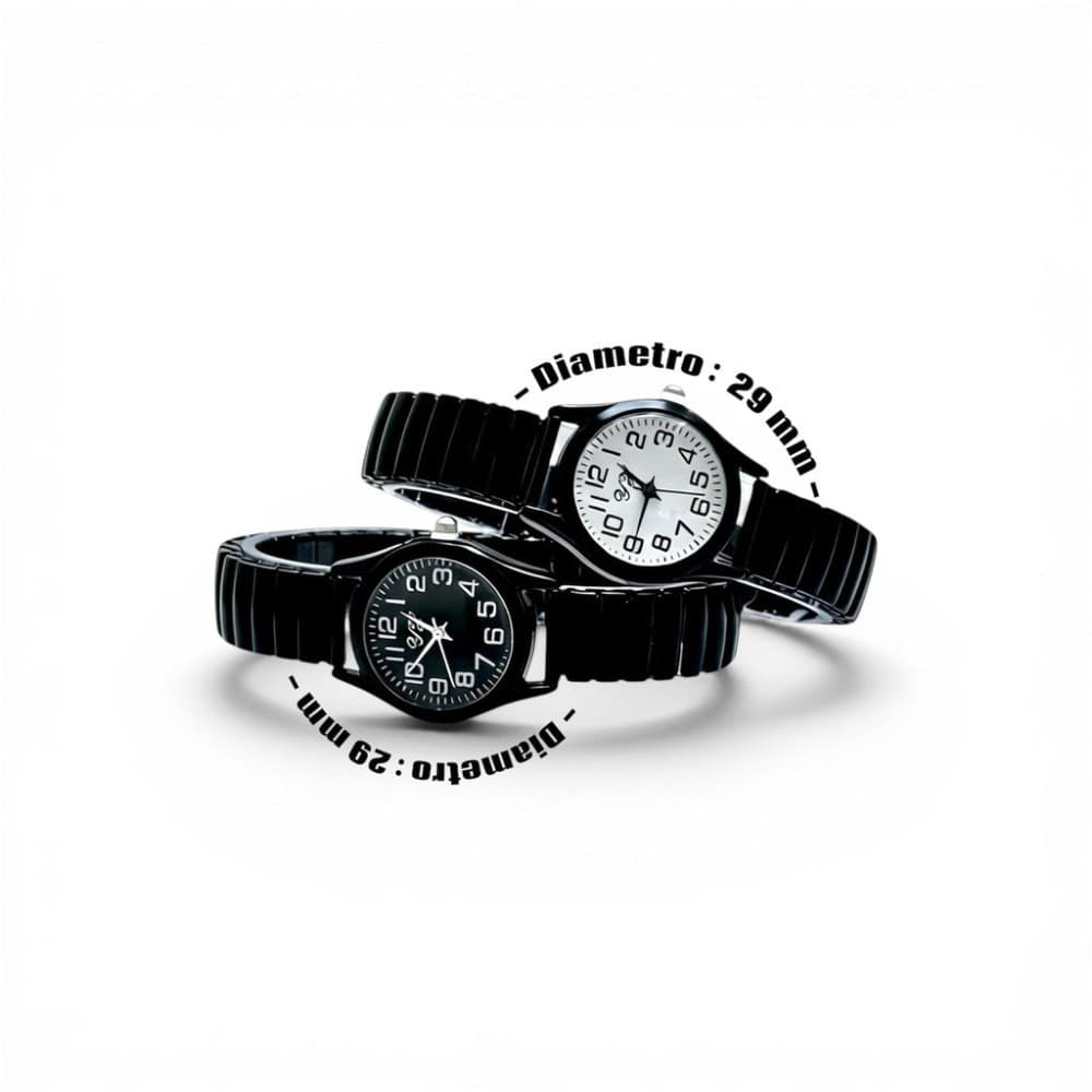 Orologio da polso 29 mm nero elegante quadrante bianco cinturino elastico - 2