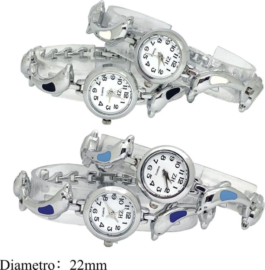Orologio da Polso Bracciale Delfini diametro 22 mm Elegante Argento - 2