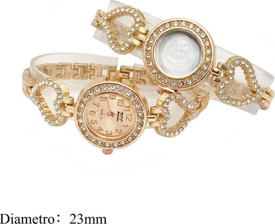 Orologio da Polso Donna Elegante Oro Cuori con Cristalli Quadrante Oro 23 mm - 2