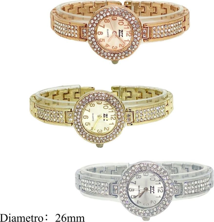 Orologio da Polso Donna Elegante con Cristalli 26mm Bracciale Rigido - 2