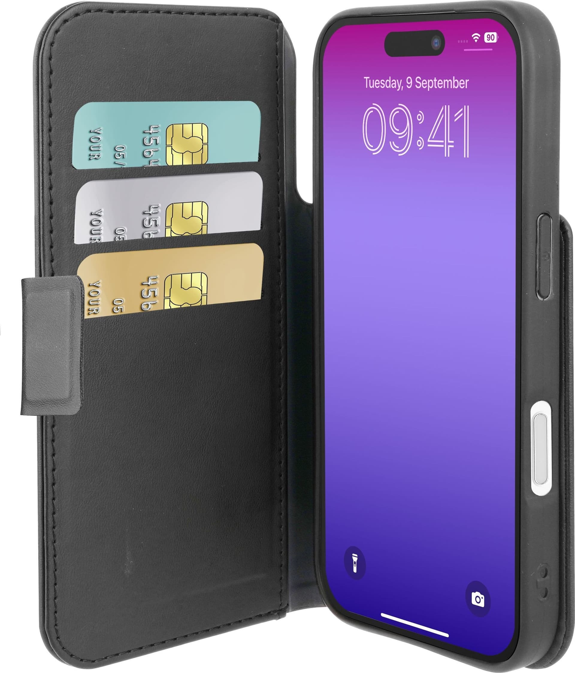 custodia a libro iphone 17 PRO nera con porta carte di credito - 3