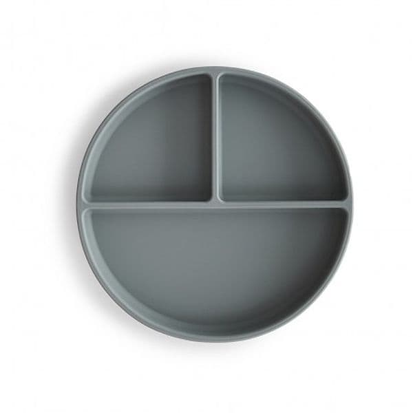 Piatto Con Ventosa A Scomparti Mushie Solid 18x18x2 Cm – Stone grey