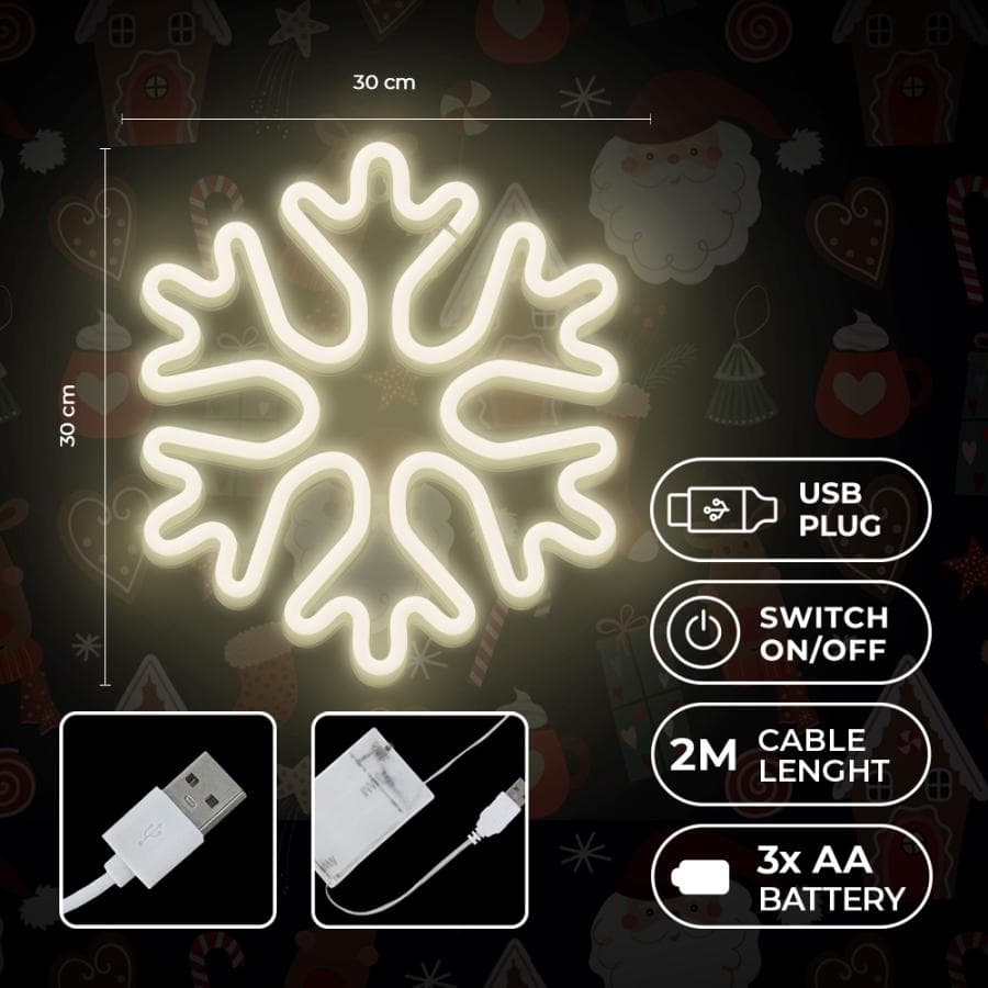 led wall christmas colore bianco connettore usb + pile dimensioni 300 X 300 mm