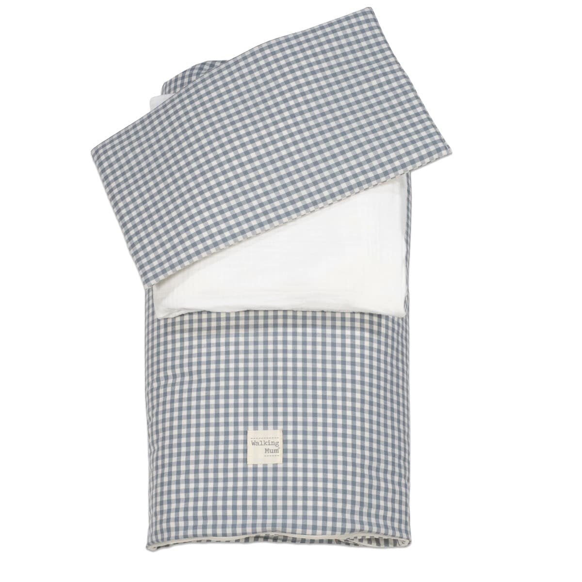 Piumino per culla + lenzuolo con angoli + cuscino 120x60 cm Pasito a Pasito WM Praliné Vichy/Strisce Matcha TOG 2,5 - 10
