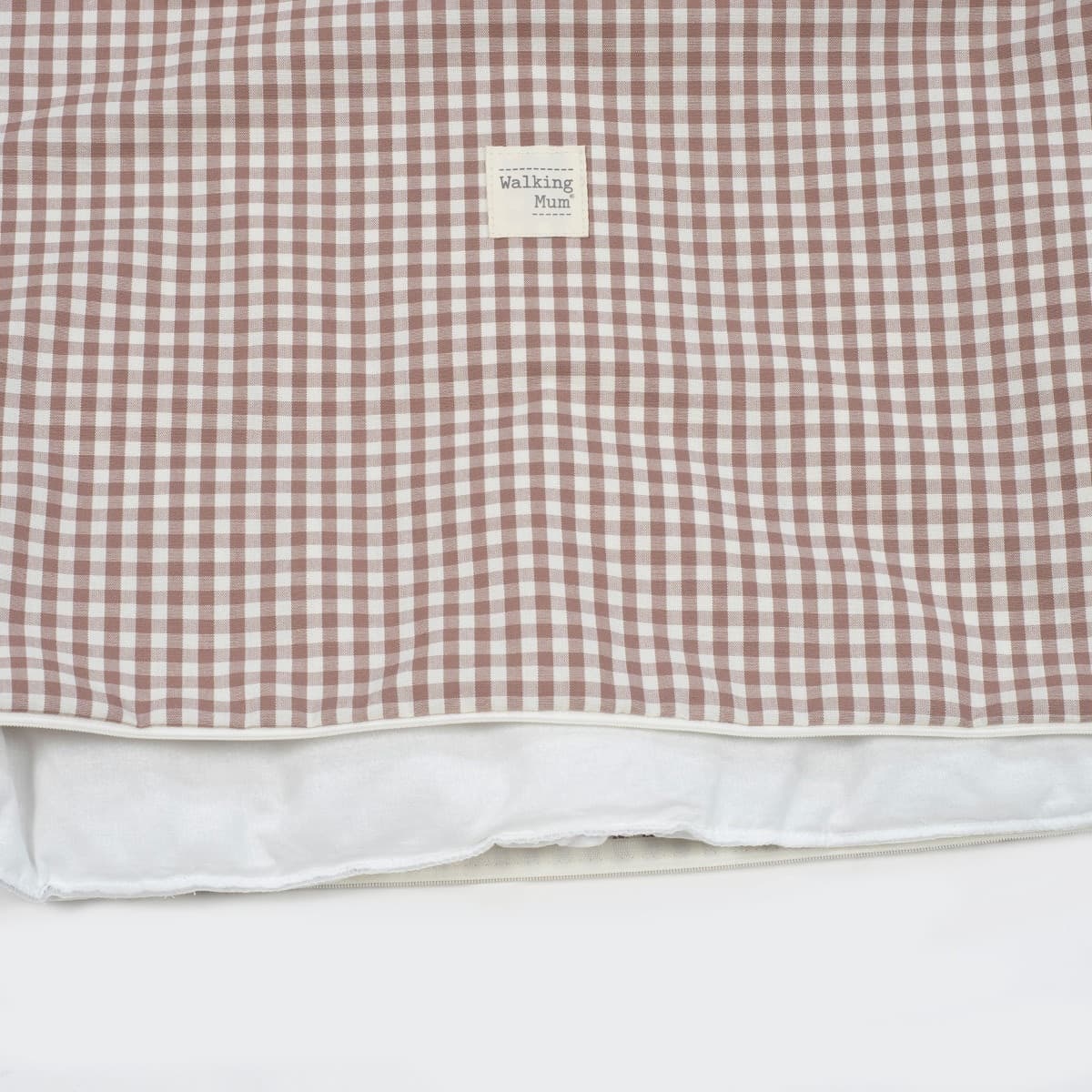 Piumino per culla + lenzuolo con angoli + cuscino 120x60 cm Pasito a Pasito WM Praliné Vichy/Strisce Moka TOG 2,5 - 10