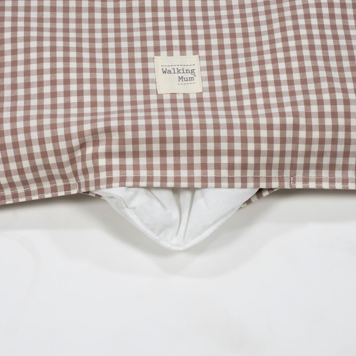 Piumino per culla + lenzuolo con angoli + cuscino 90x50 cm Pasito a Pasito WM Praliné Vichy/Strisce Moka TOG 2,5 - 12