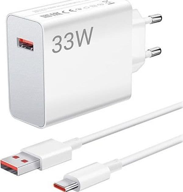 caricabatterie xiaomi 33w usb-a completo di cavo usb-c bianco