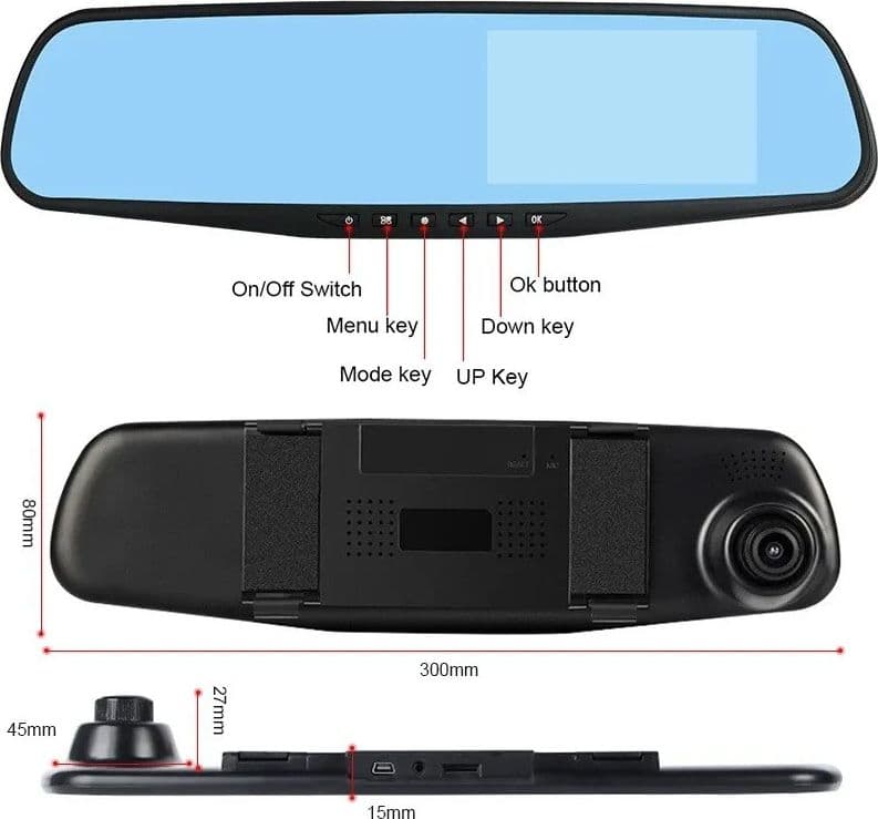 Videoregistratore per auto DVR-01 da 4,0 pollici con specchietto retrovisore + telecamera posteriore - 2