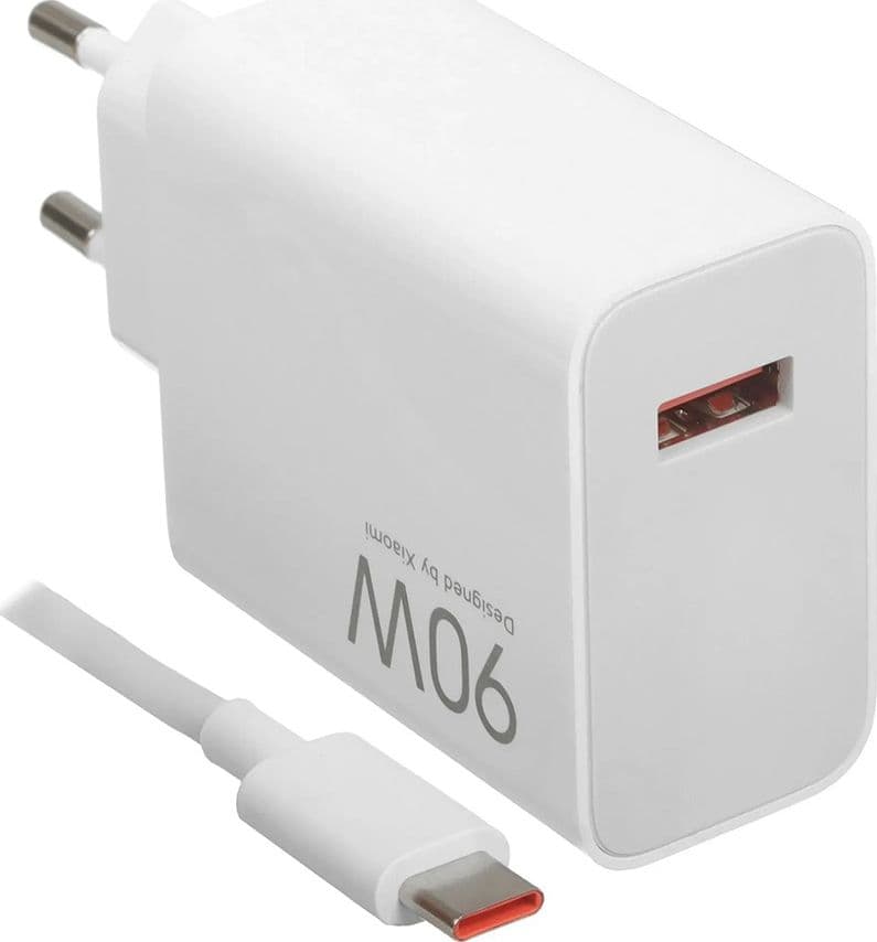 caricabatterie xiaomi 90w usb-a completo di cavo usb-ci bianco