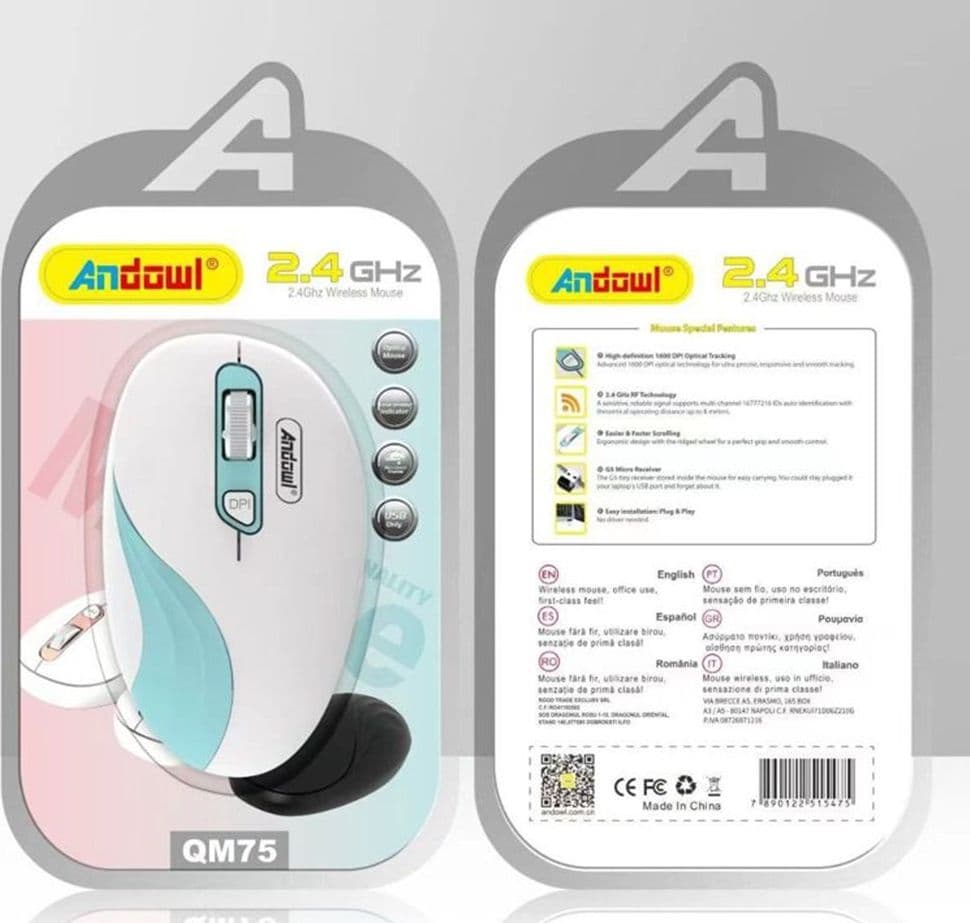 MOUSE WIRELESS A 2,4 GHZ RICEVITORE USB DESIGN ERGONOMICO PER COMPUTER UFFICIO QM75 - 2