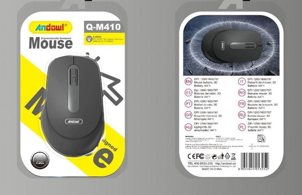 MOUSE SENZA FILI WIRELESS 2.4GHZ OTTICO DPI REGOLABILE 1200/1600 ERGONOMICO COMPATTO Q-M410 - 2