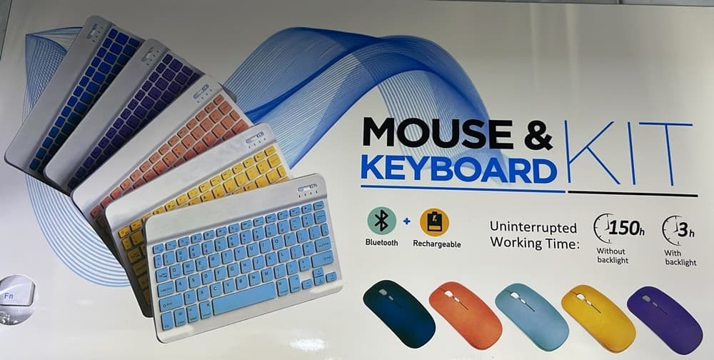 SET MINI TASTIERA MOUSE WIRELESS BLUETOOTH RICARICABILE DESIGN SOTTILE COLORATO CON LUCI - 2