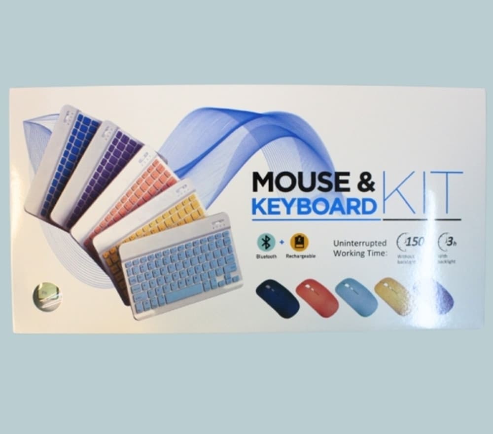 SET MINI TASTIERA MOUSE WIRELESS BLUETOOTH RICARICABILE DESIGN SOTTILE COLORATO CON LUCI - 4