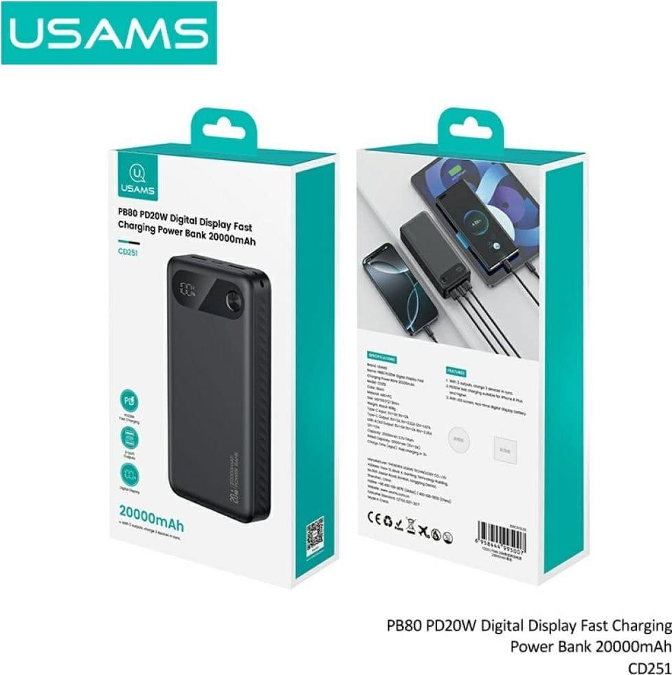 powerbank 20000 mAh 20W 3 usb-A out e 1 usb-c OUT bianca con display lcd - 3