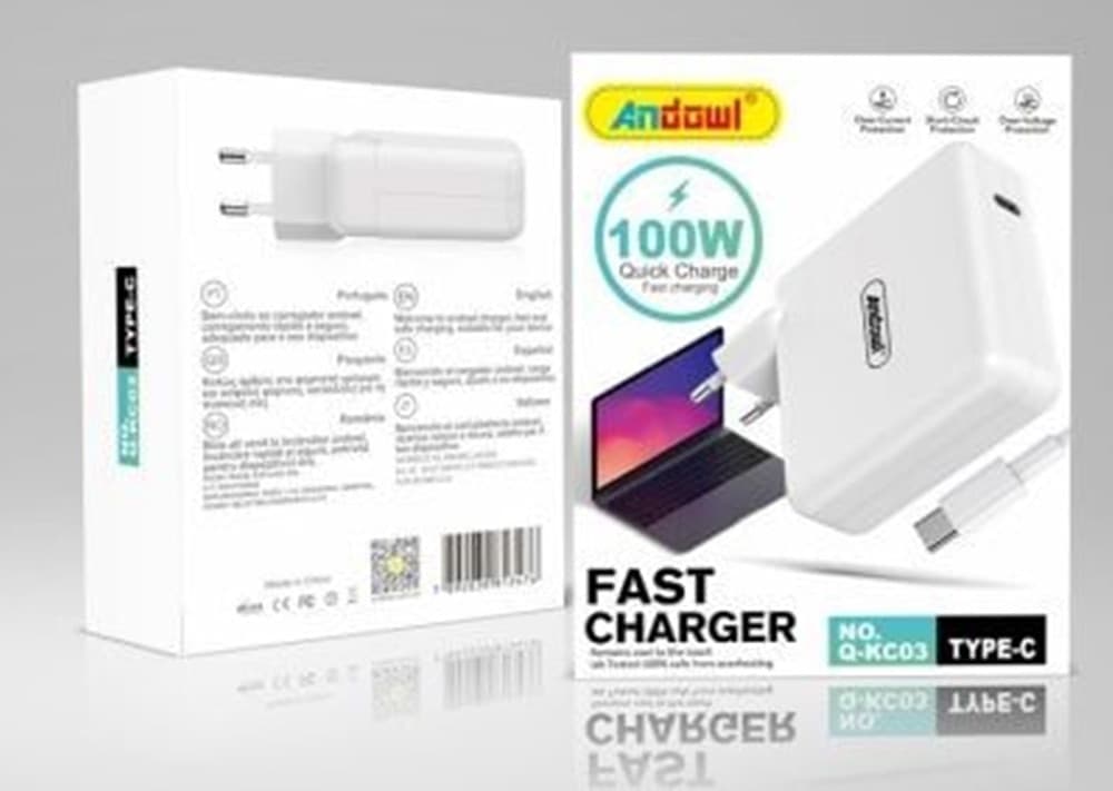 CARICABATTERIE A RICARICA RAPIDA PORTA USB-C PER LAPTOP CON CAVO TYPE-C 100W Q-KC03 - 2