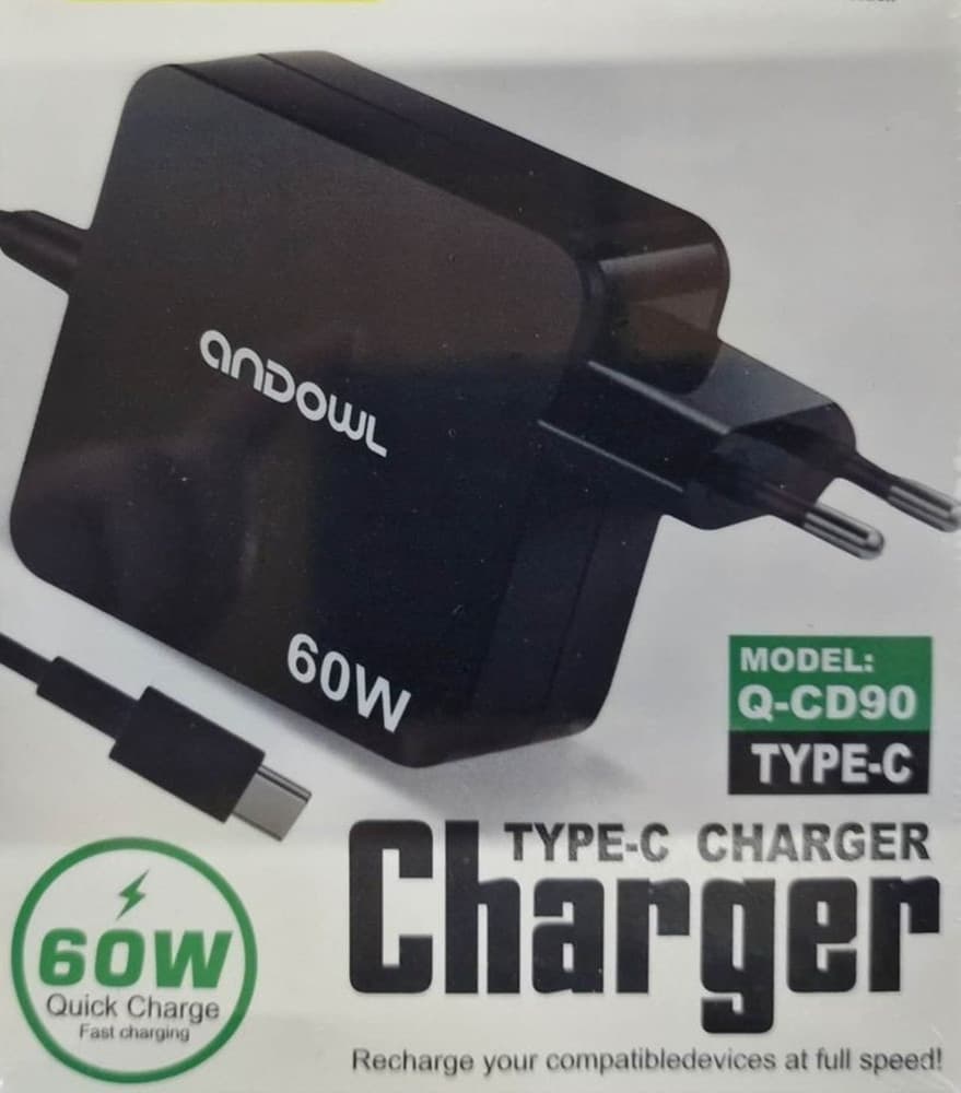 CARICABATTERIE ALIMENTATORE PER LAPTOP Q-CD90 CONNETTORE TYPE-C QUICK CHARGE PD 60 W - 2