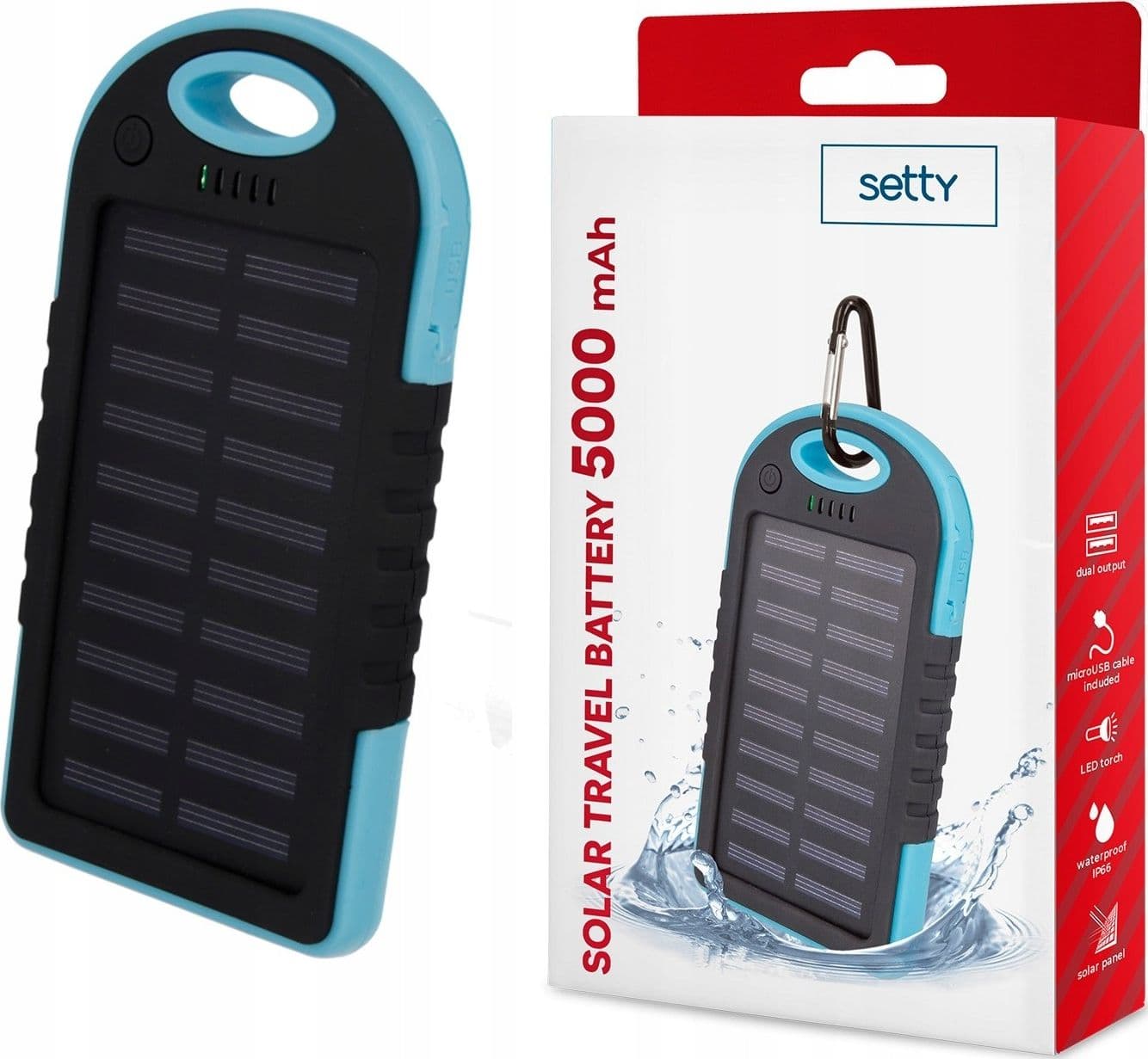 powerbank ricarica ad energia solare 5000 mah con moschettone - 2
