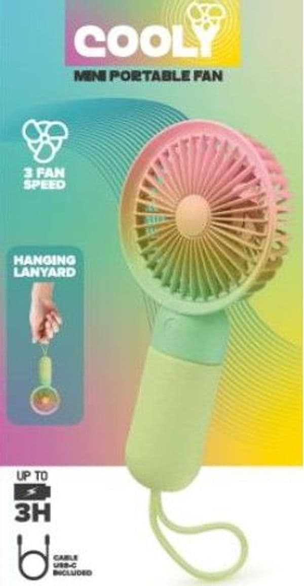 Mini ventilatore portatile ricaricabile con pratico gancio da polso,