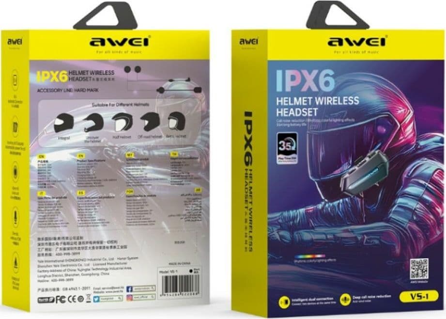 Auricolare interfono Bluetooth AWEI VS-1 per casco - 2