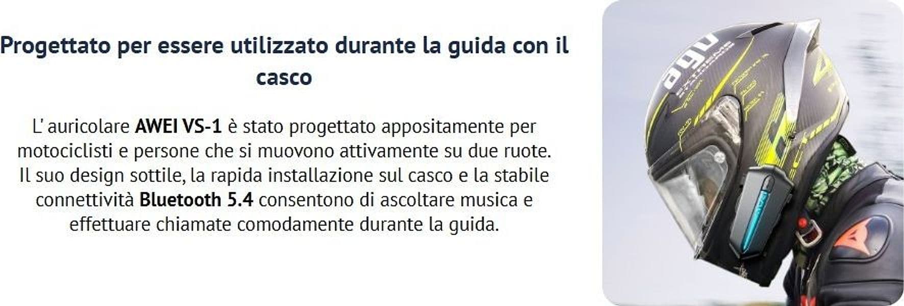 Auricolare interfono Bluetooth AWEI VS-1 per casco - 3