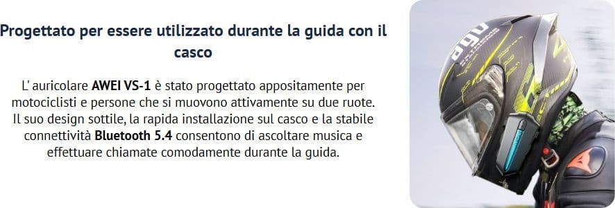 Auricolare interfono Bluetooth AWEI VS-1 per casco - 3