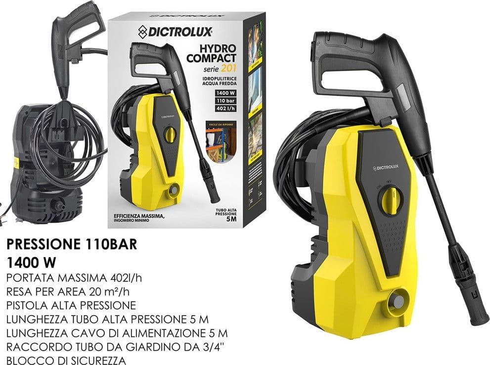 IDROPULITRICE AD ACQUA FREDDA 110BAR 1400W 402L/H CON TUBO 5MT PISTOLA AD ALTA PRESSIONE - 2