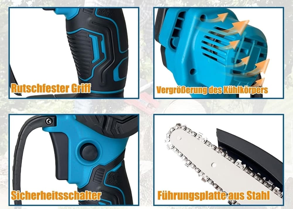 MINI MOTOSEGA ELETTRICA 6" 2 BATTERIA DA 48 V PER POTATURA TAGLIO CON VALIGETTA ACCESSORI - 2