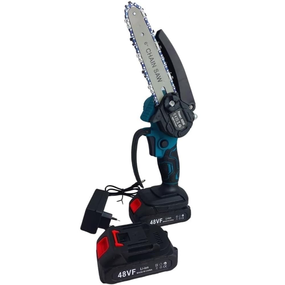 MINI MOTOSEGA ELETTRICA PORTATILE BATTERIA LITIO 48VF VELOCITÀ 5M/S POTATURA TAGLIO LEGNO - 7