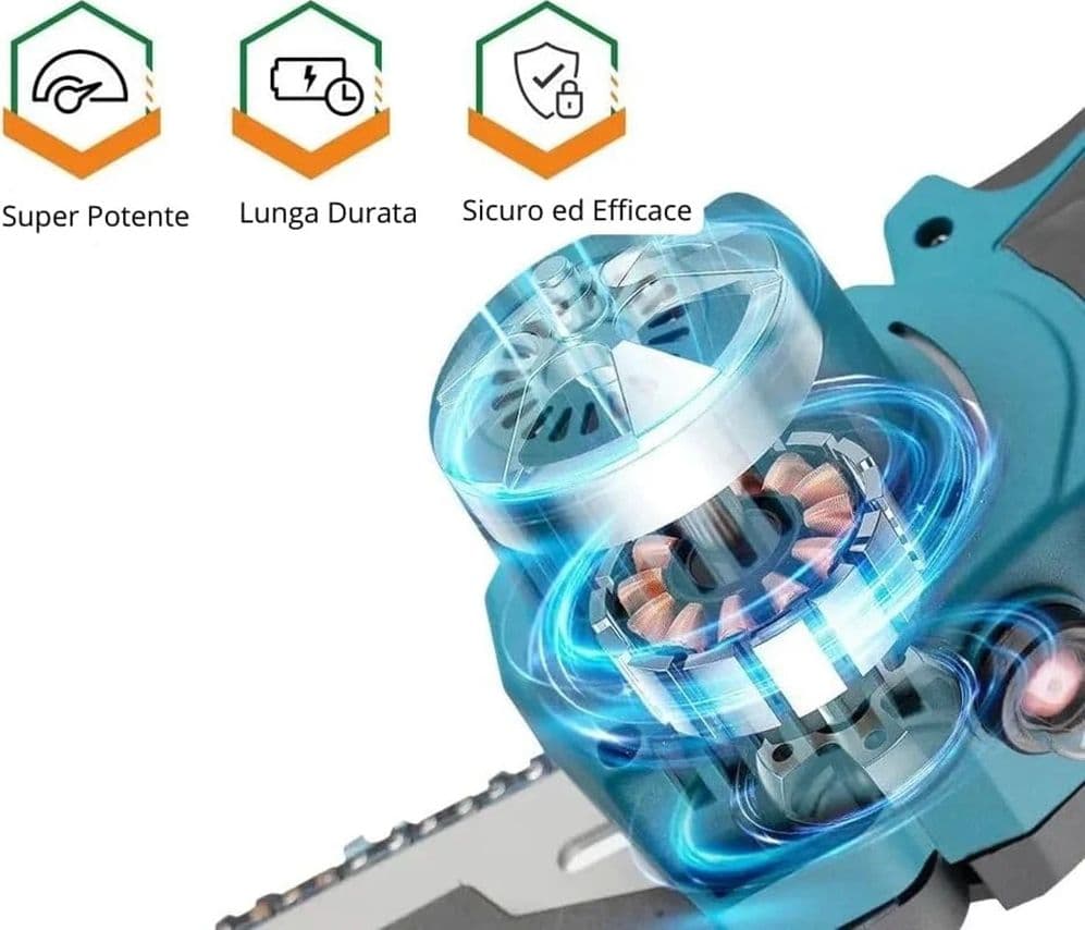 MINI MOTOSEGA ELETTRICA A BATTERIA RICARICABILE 6" PER POTATURA GIARDINO GIARDINAGGIO - 3