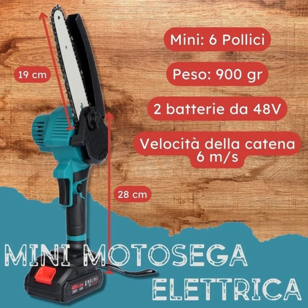 MINI MOTOSEGA ELETTRICA A BATTERIA RICARICABILE 6" PER POTATURA GIARDINO GIARDINAGGIO - 6