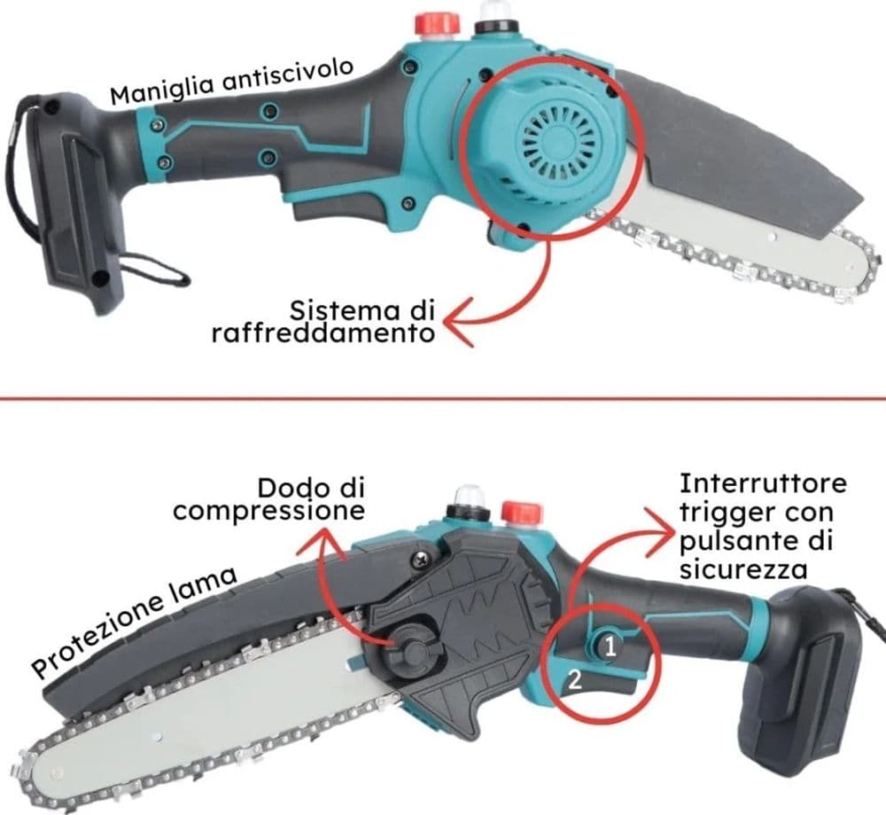 MINI MOTOSEGA ELETTRICA A BATTERIA RICARICABILE 6" PER POTATURA GIARDINO GIARDINAGGIO - 7