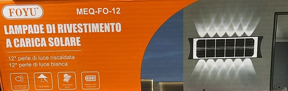 APPLIQUE PARETE LAMPADA DA ESTERNO RICARICA SOLARE BIDIREZIONALE IMPERMEABILE MEQ-FO-12 - 2