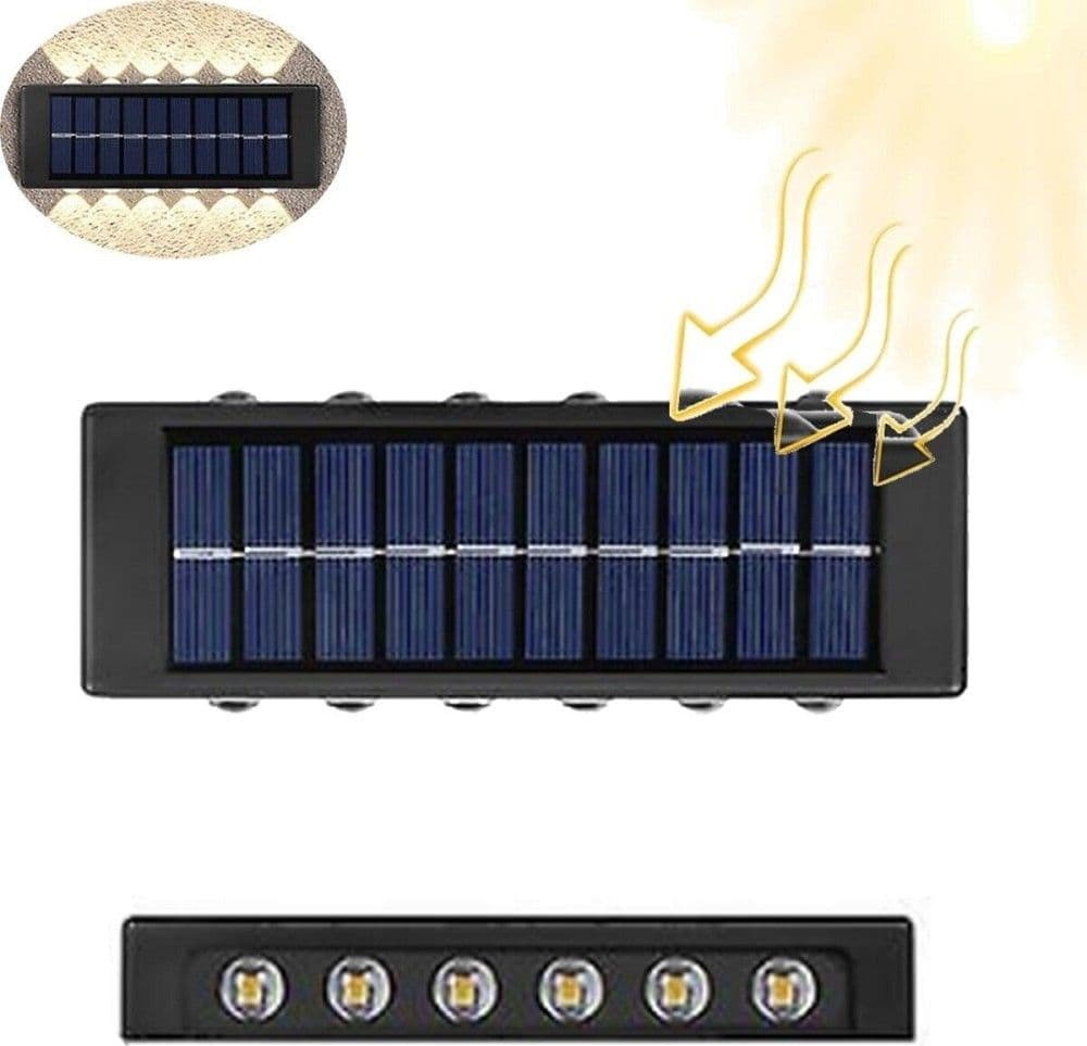 APPLIQUE PARETE LAMPADA DA ESTERNO RICARICA SOLARE BIDIREZIONALE IMPERMEABILE MEQ-FO-12 - 3
