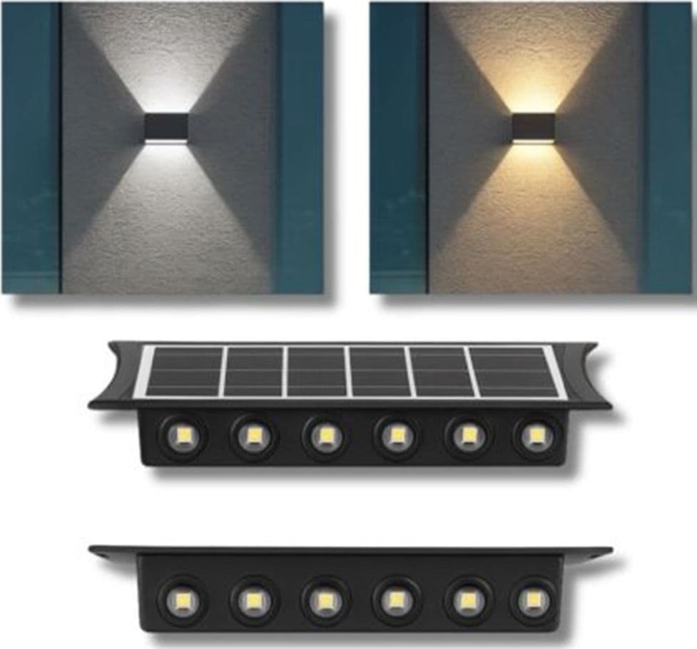 APPLIQUE PARETE LAMPADA DA ESTERNO RICARICA SOLARE BIDIREZIONALE IMPERMEABILE MEQ-FO-12 - 4