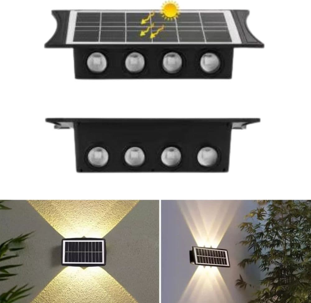 APPLIQUE PARETE LAMPADA DA ESTERNO RICARICA SOLARE BIDIREZIONALE IMPERMEABILE MEQ-FO-8 - 2
