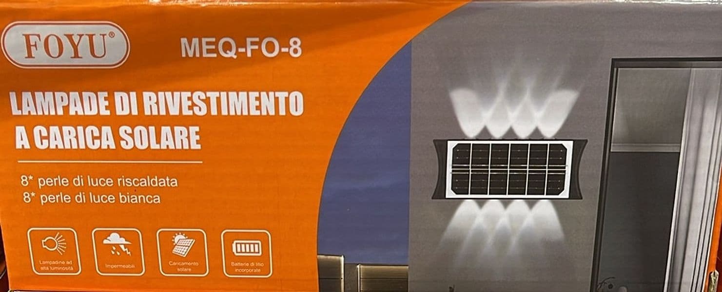 APPLIQUE PARETE LAMPADA DA ESTERNO RICARICA SOLARE BIDIREZIONALE IMPERMEABILE MEQ-FO-8 - 3