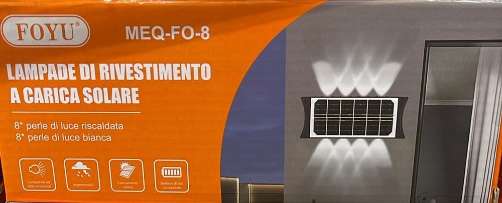 APPLIQUE PARETE LAMPADA DA ESTERNO RICARICA SOLARE BIDIREZIONALE IMPERMEABILE MEQ-FO-8 - 3