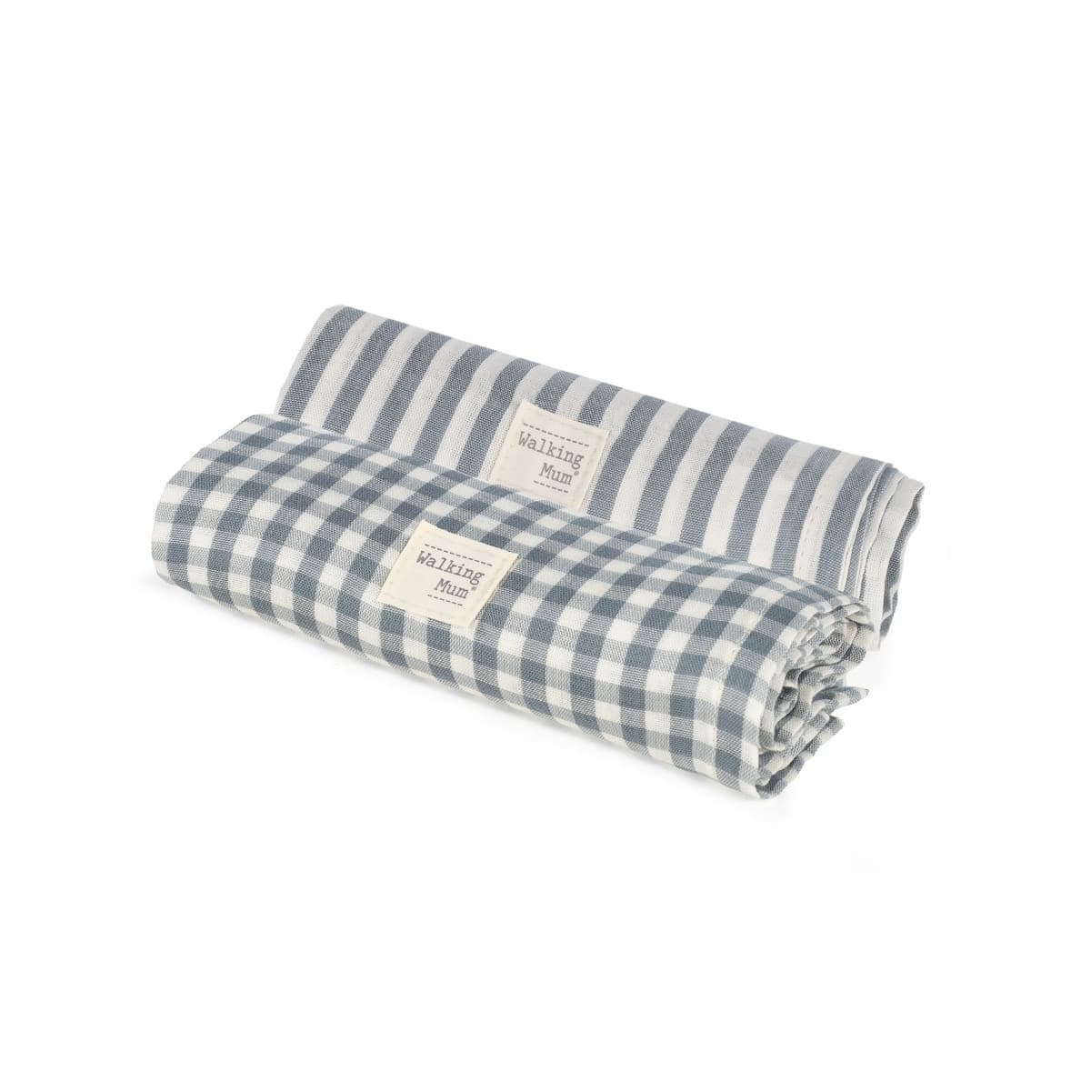 Set/ 2 Mussole 70x70 cm Pasito a Pasito WM Praliné Vichy/Strisce Matcha